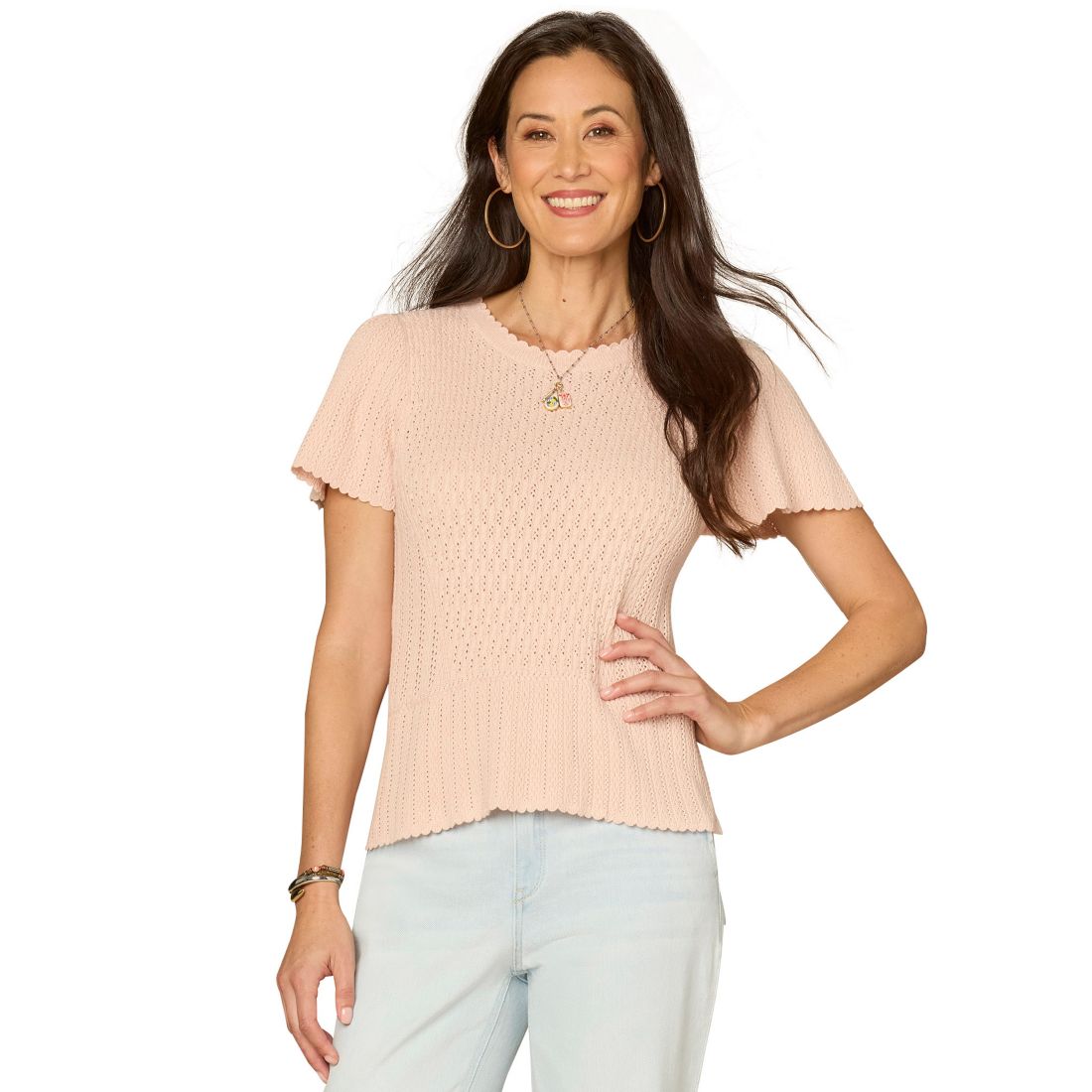 Democracy Women's Flounce Short-Sleeve Crochet Top