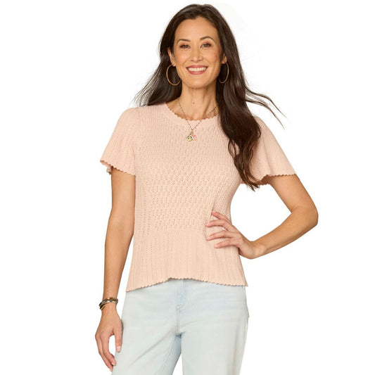 Democracy Women's Flounce Short-Sleeve Crochet Top