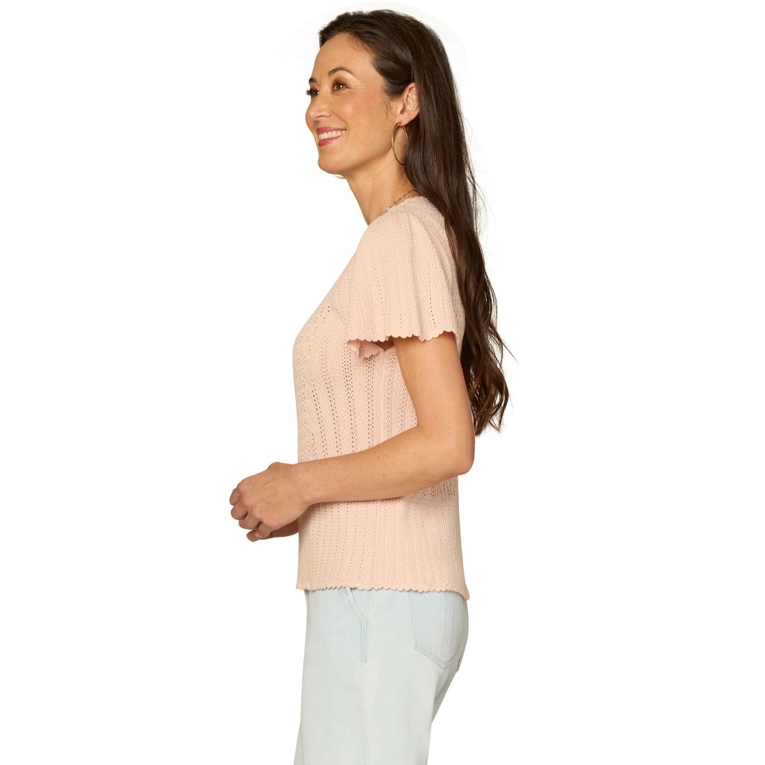 Democracy Women's Flounce Short-Sleeve Crochet Top