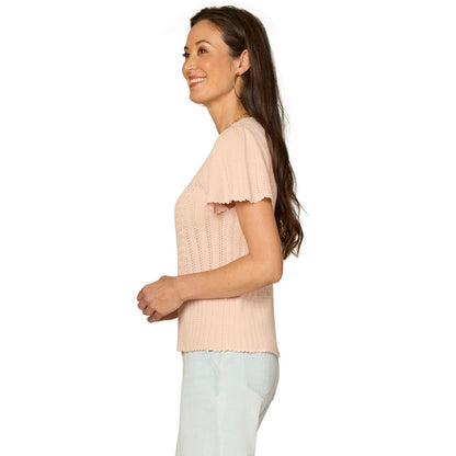 Democracy Women's Flounce Short-Sleeve Crochet Top