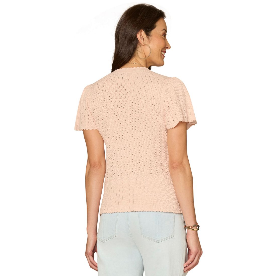 Democracy Women's Flounce Short-Sleeve Crochet Top