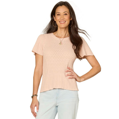 Democracy Women's Flounce Short-Sleeve Crochet Top