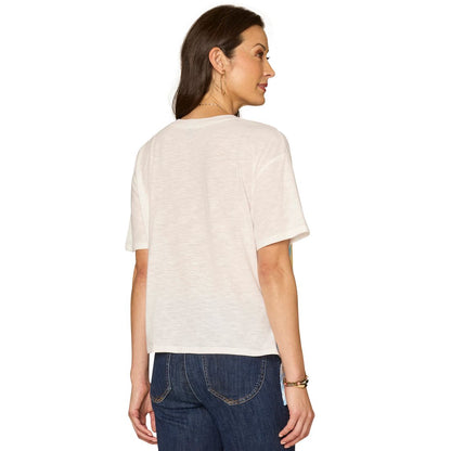 Democracy Petite Elbow-Sleeve Crewneck Printed Top
