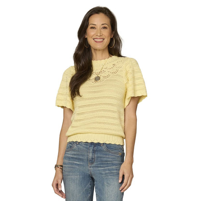 Democracy Petite Flutter Crochet Yoke Sweater