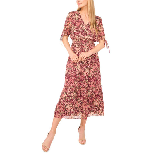 CeCe Women's Smocked Waist V-Neck Maxi Dress