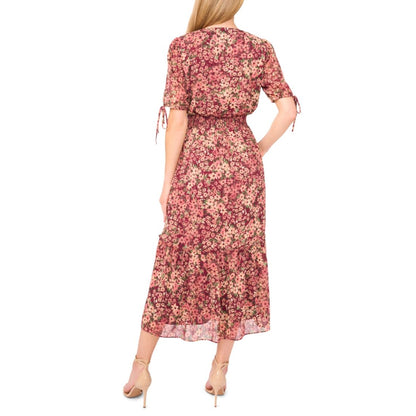 CeCe Women's Smocked Waist V-Neck Maxi Dress