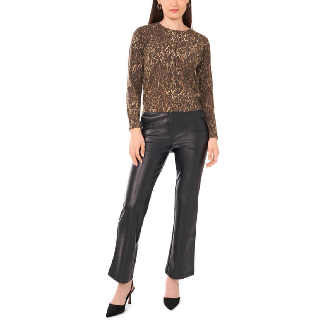 Vince Camuto Women's Leopard Print Long-Sleeve Cardigan Sweater