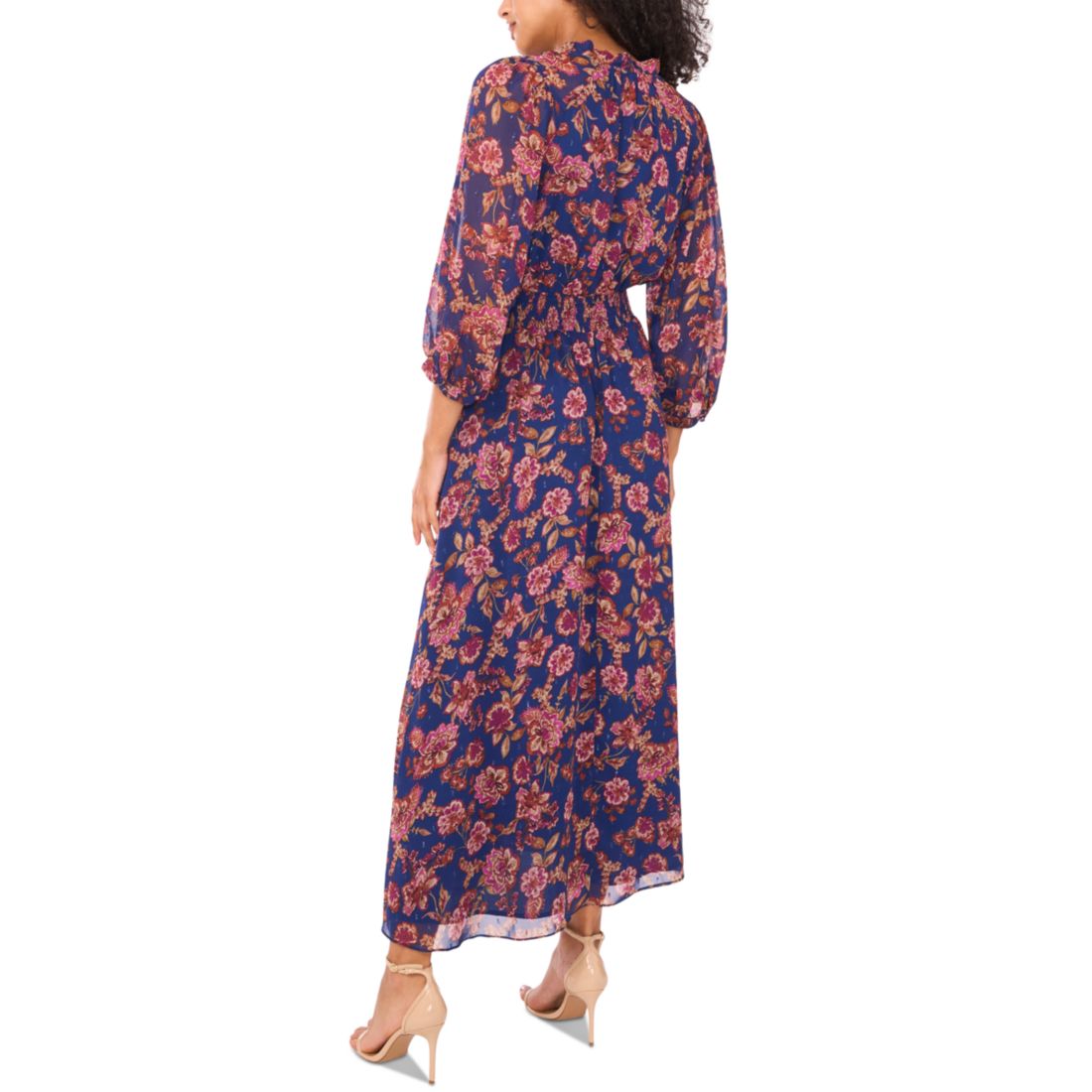 Vince Camuto Women's Printed Tie-Neck Puff-Sleeve Maxi Dress