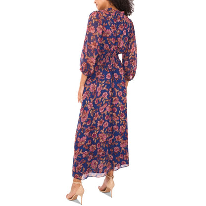 Vince Camuto Women's Printed Tie-Neck Puff-Sleeve Maxi Dress
