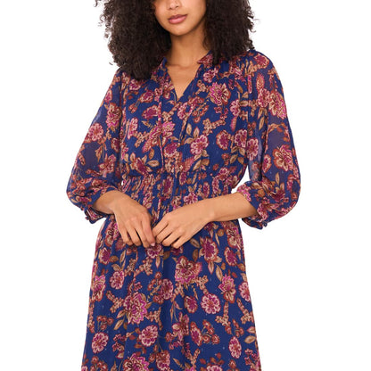 Vince Camuto Women's Printed Tie-Neck Puff-Sleeve Maxi Dress