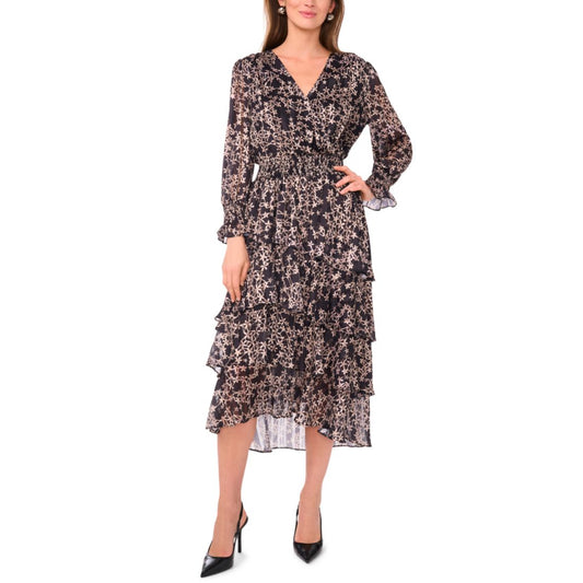 Vince Camuto Women's Long Sleeve V-Neck Midi Dress
