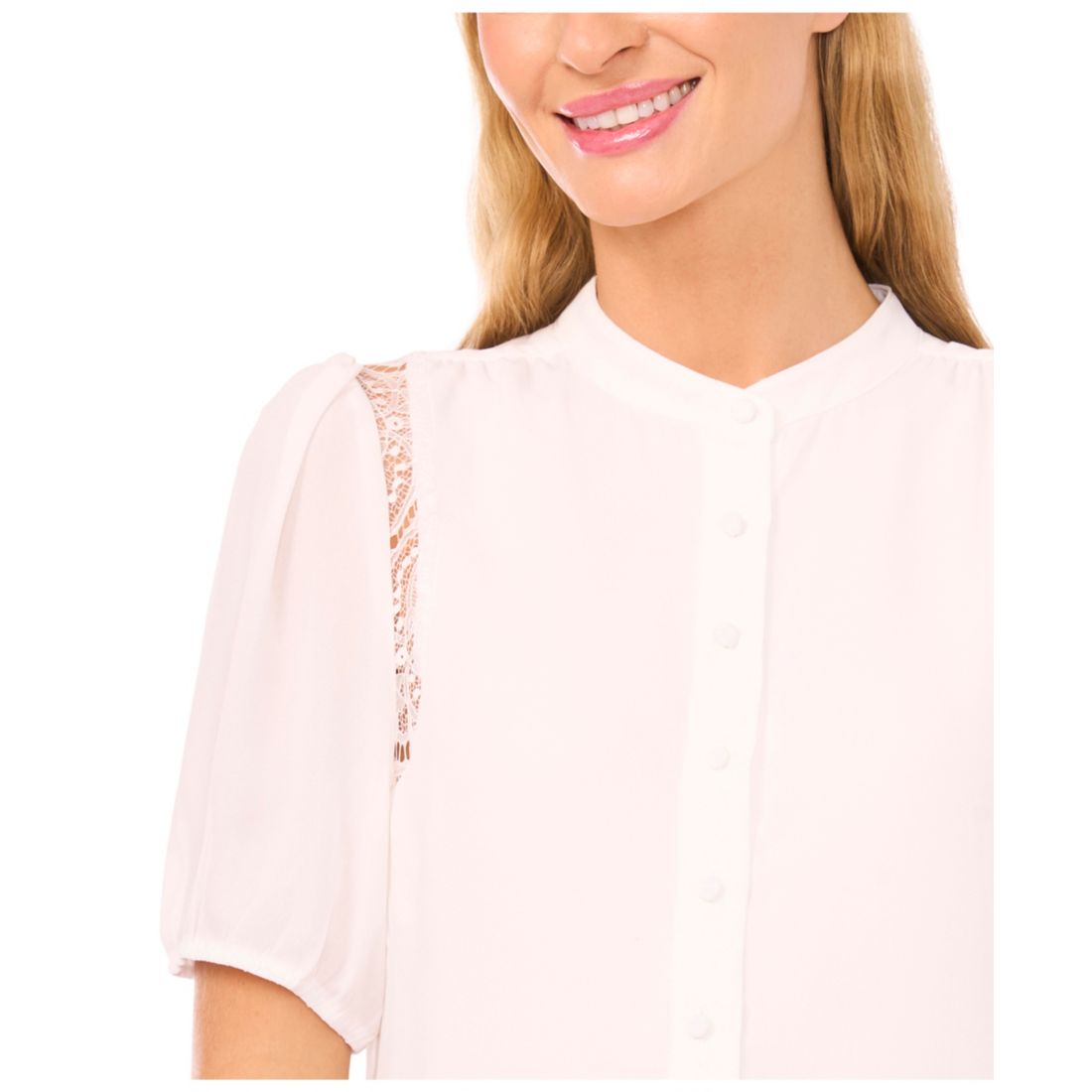 CeCe Women's Short Sleeve Shoulder Lace Detail Top