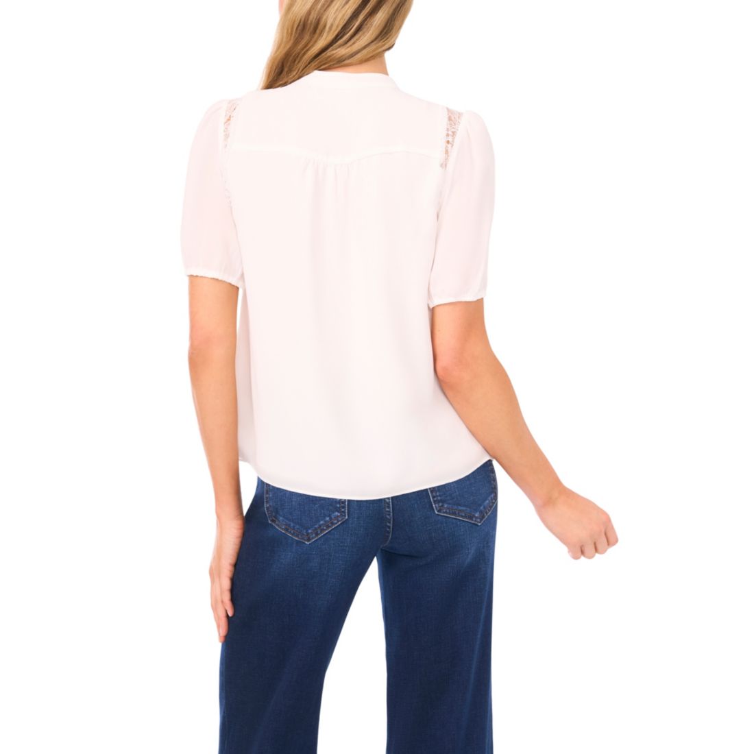 CeCe Women's Short Sleeve Shoulder Lace Detail Top