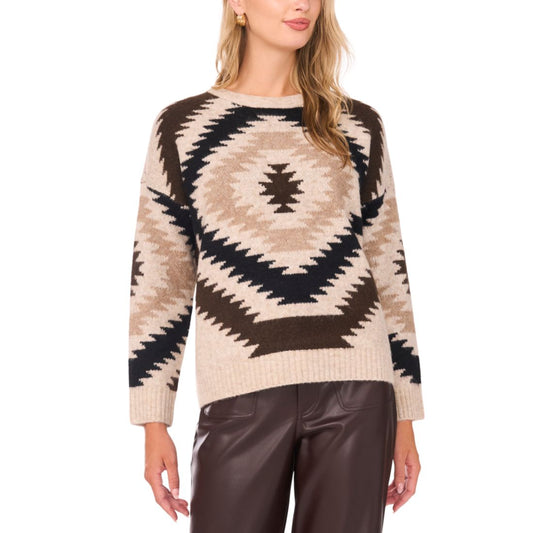 Vince Camuto Women's Aztec Pattern Crewneck Sweater
