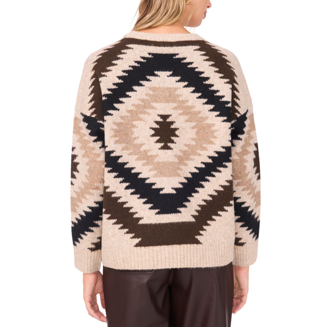 Vince Camuto Women's Aztec Pattern Crewneck Sweater