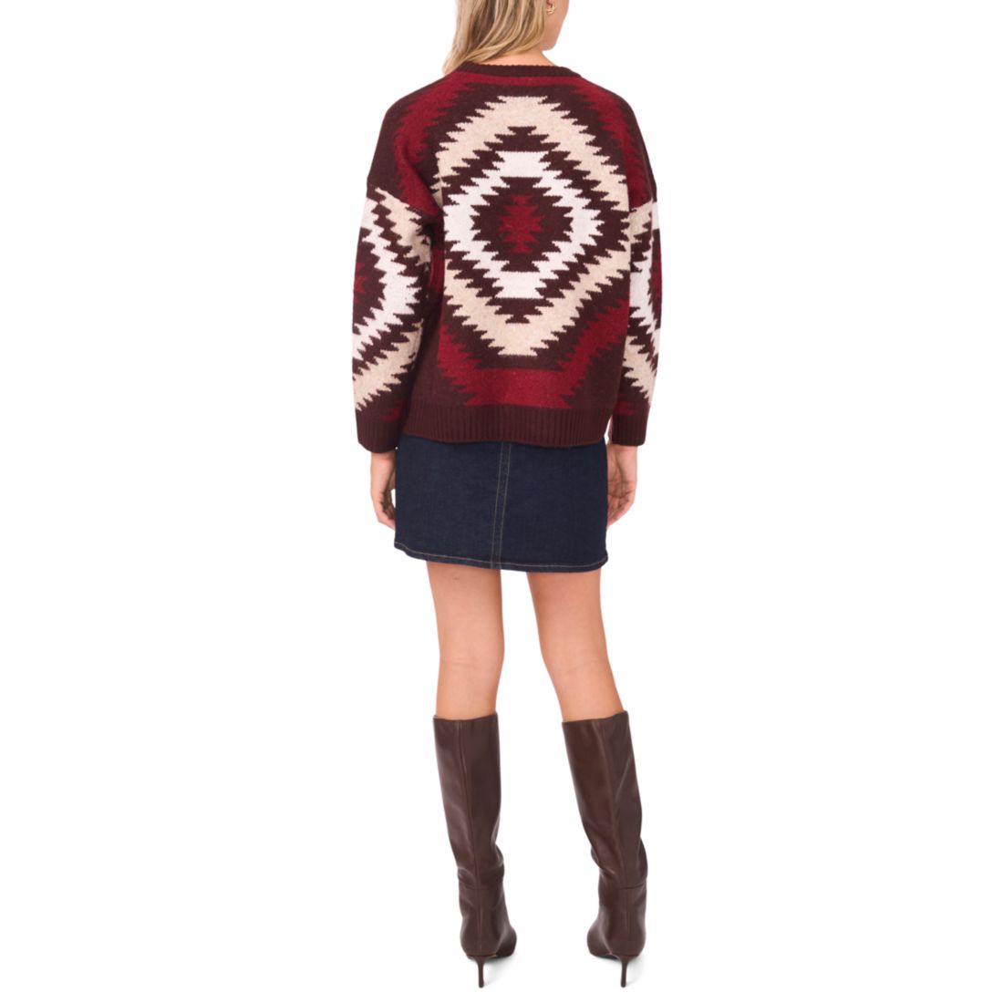 Vince Camuto Women's Aztec Pattern Crewneck Sweater