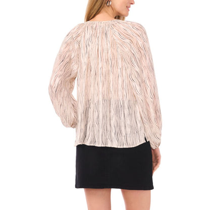 Vince Camuto Women's Tie Neck Shirring Long Sleeve Peasant Top