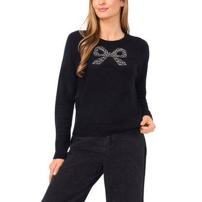 CeCe Women's Sequin Bow Long Sleeves Sweater