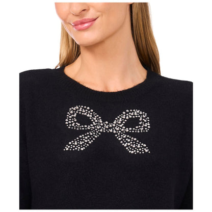 CeCe Women's Sequin Bow Long Sleeves Sweater