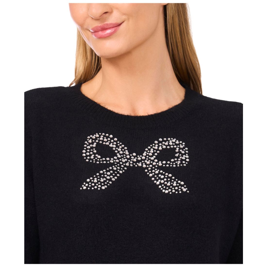 CeCe Women's Sequin Bow Long Sleeves Sweater