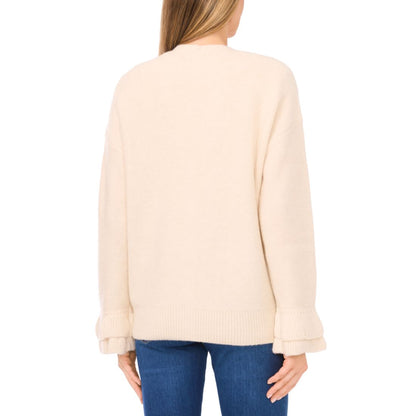 CeCe Women's V-Neck Ruffle Cuff Cardigan Sweater