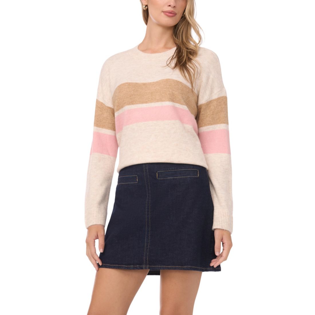 Vince Camuto Women's 2 Stripe Long-Sleeve Sweater
