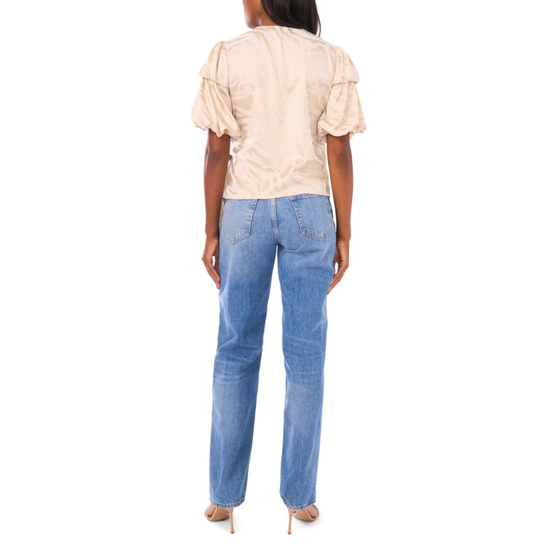 Vince Camuto Women's Bubble Sleeve V-Neck Wrap Tie Top