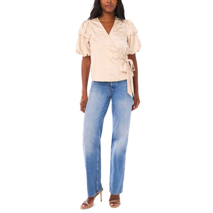 Vince Camuto Women's Bubble Sleeve V-Neck Wrap Tie Top