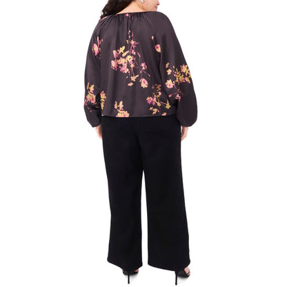 Vince Camuto Plus Size Printed Tie Neck Blouse