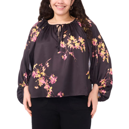 Vince Camuto Plus Size Printed Tie Neck Blouse