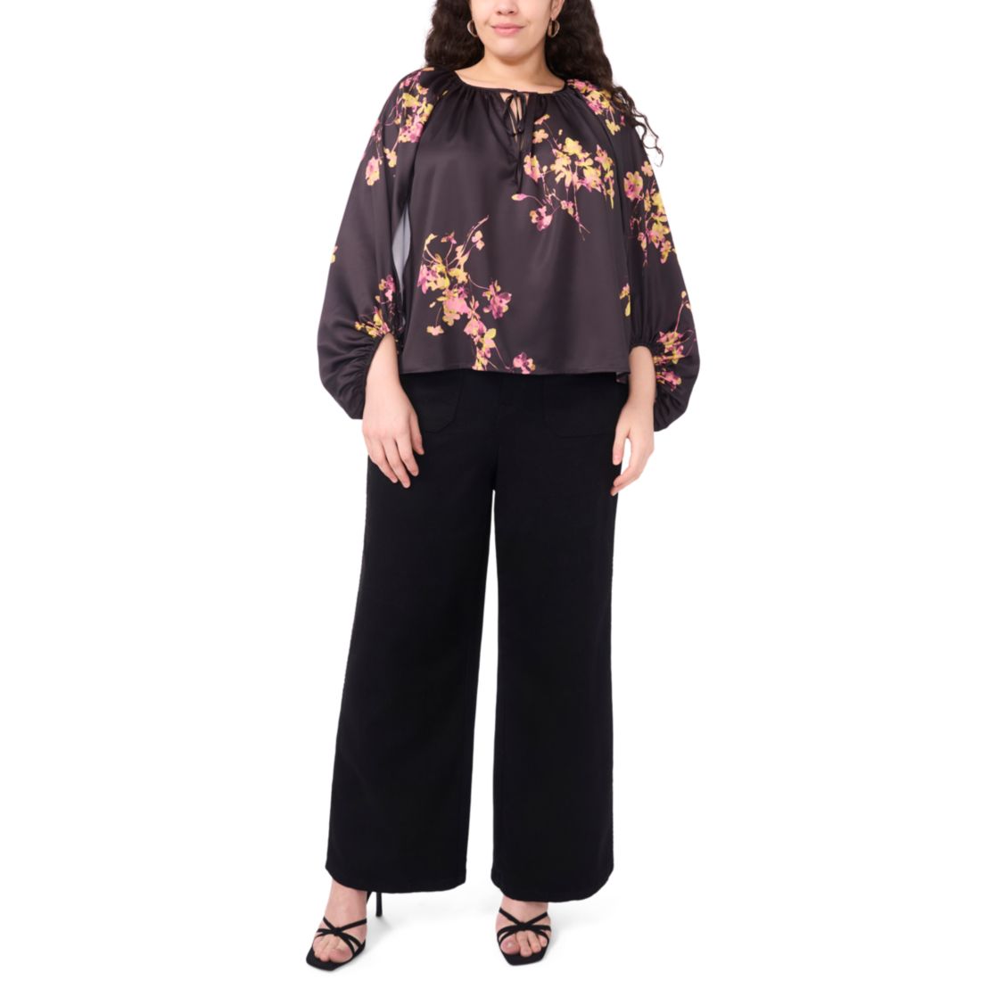 Vince Camuto Plus Size Printed Tie Neck Blouse
