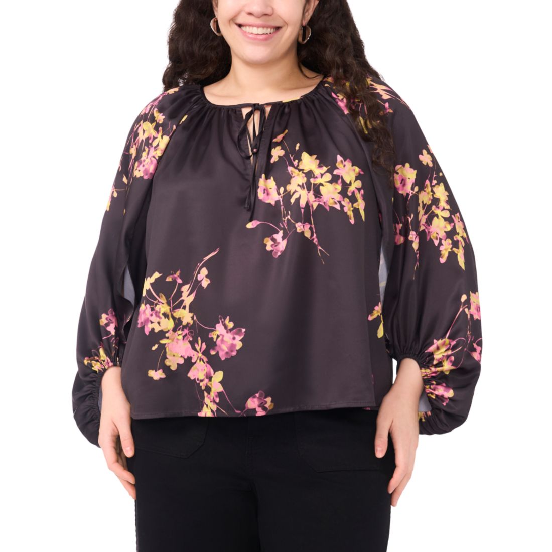 Vince Camuto Plus Size Printed Tie Neck Blouse