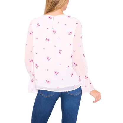 CeCe Women's Long Sleeve Embroidered Smocked Cuff Top