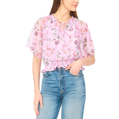 CeCe Women's Raglan Sleeves Keyhole Elastic Waist Top