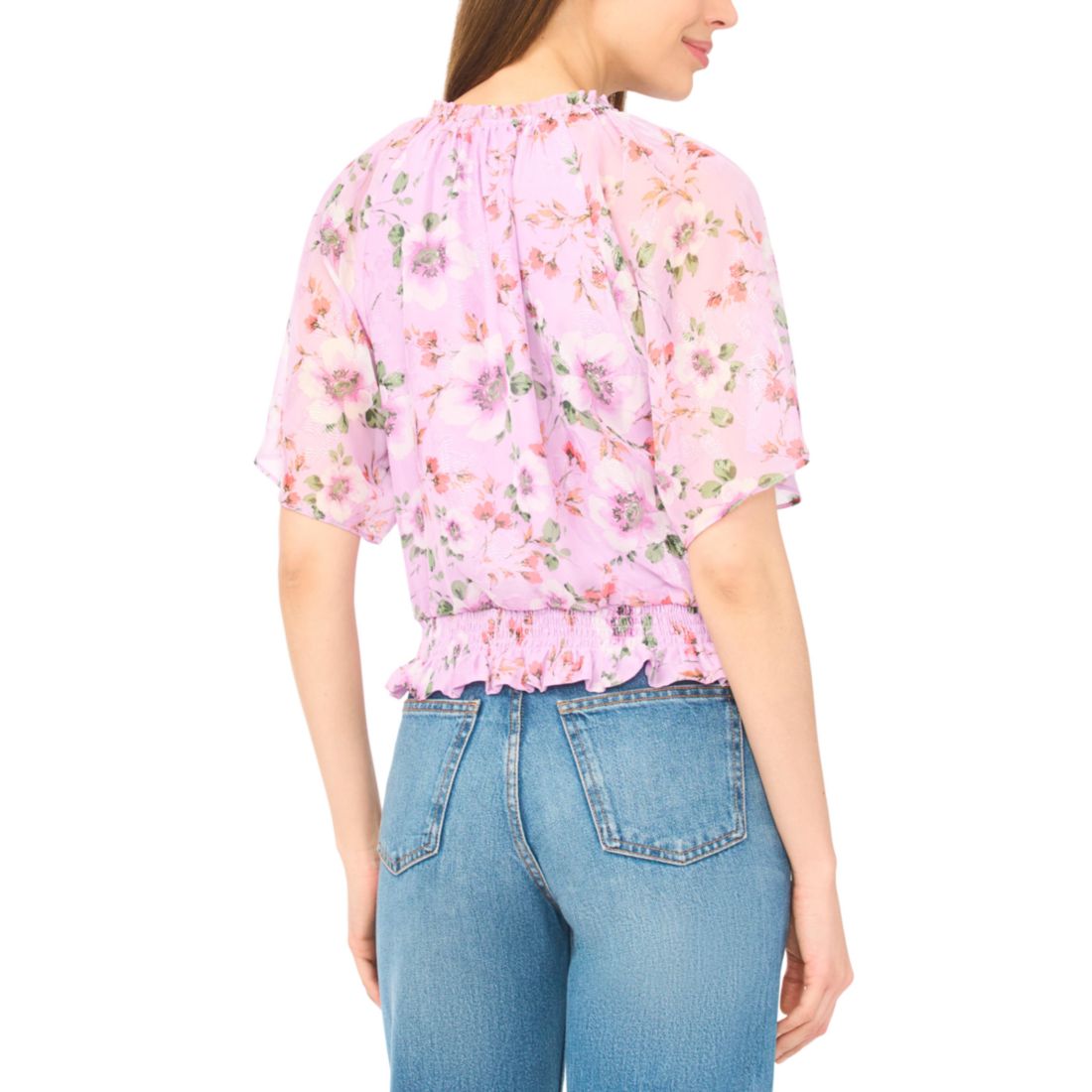 CeCe Women's Raglan Sleeves Keyhole Elastic Waist Top