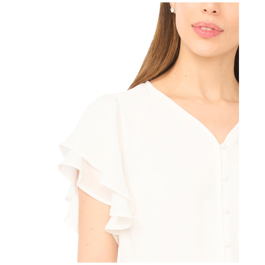 CeCe Women's V-Neck Double Flutter Sleeves Top