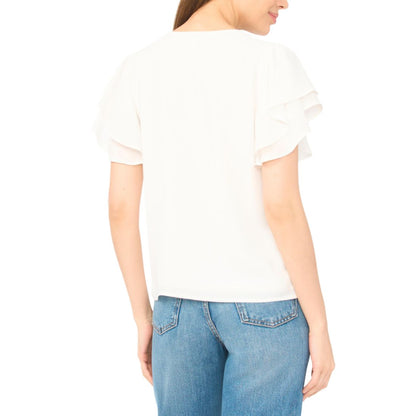 CeCe Women's V-Neck Double Flutter Sleeves Top