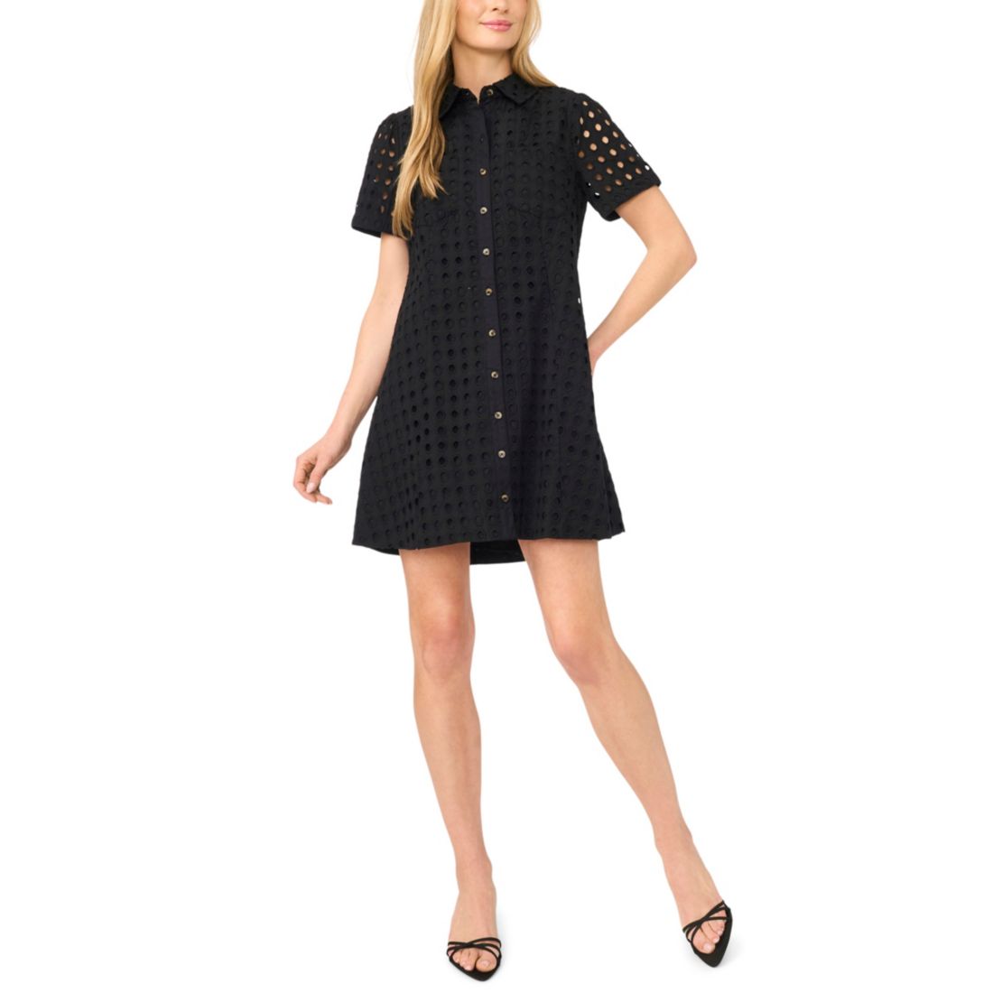 CeCe Women's Collared Short-Sleeve Babydoll Mini Dress