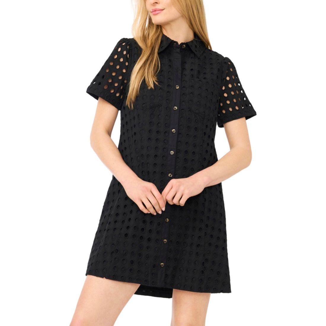 CeCe Women's Collared Short-Sleeve Babydoll Mini Dress