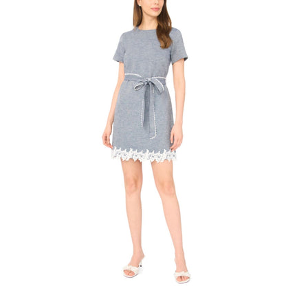 CeCe Women's Applique Hem A-Line Crew Neck Mini Dress