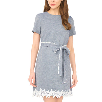 CeCe Women's Applique Hem A-Line Crew Neck Mini Dress