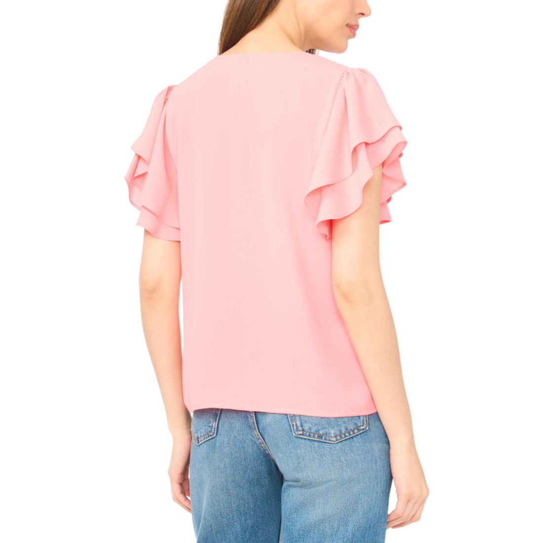 CeCe Women's V-Neck Double Flutter Sleeves Top
