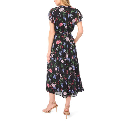 CeCe Women's Ruffle Detail Tie Neck Midi Dress