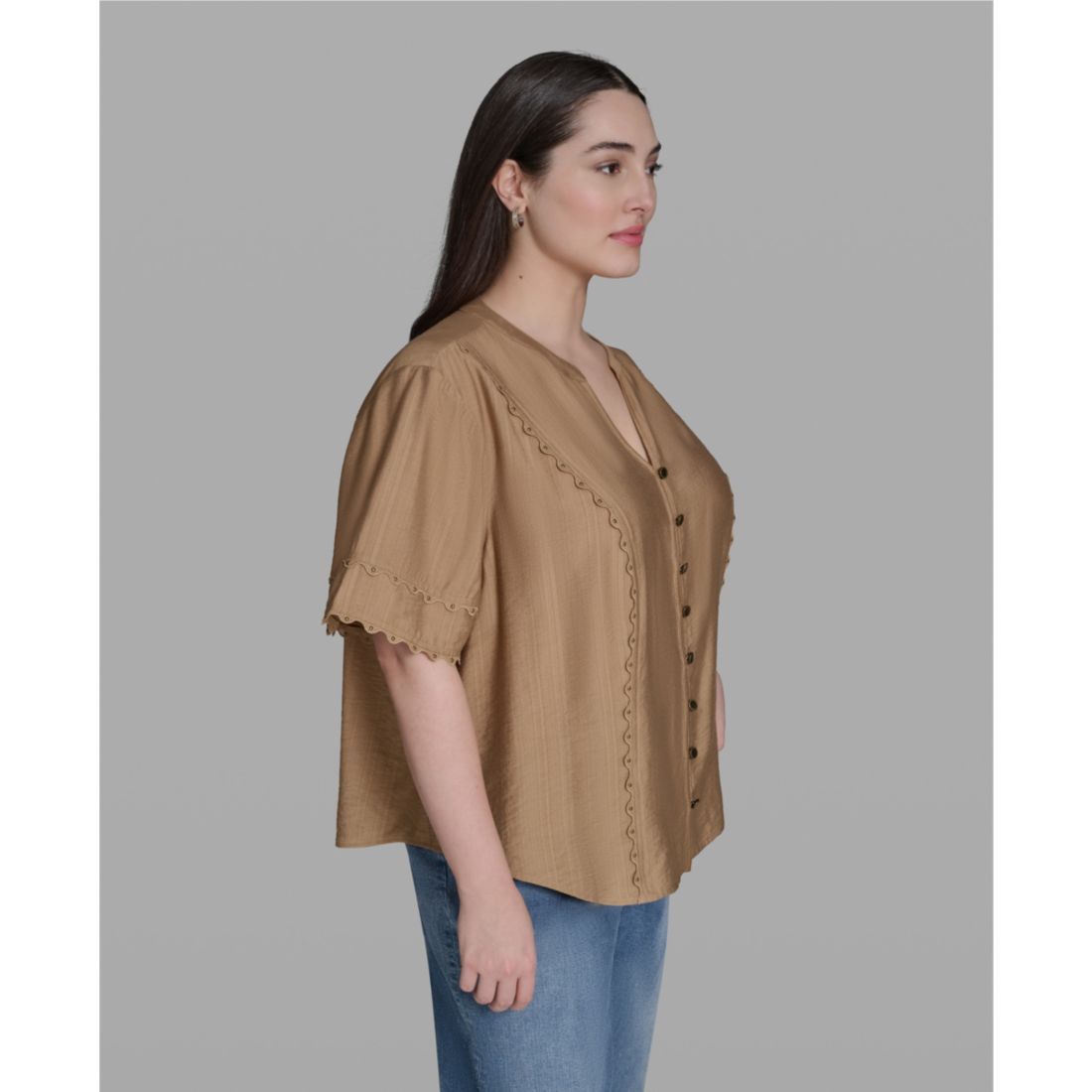 Karl Lagerfeld Paris Plus Size Rayon-Blend V-Neck Top