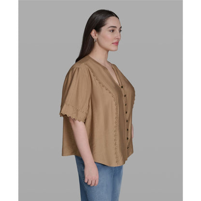Karl Lagerfeld Paris Plus Size Rayon-Blend V-Neck Top