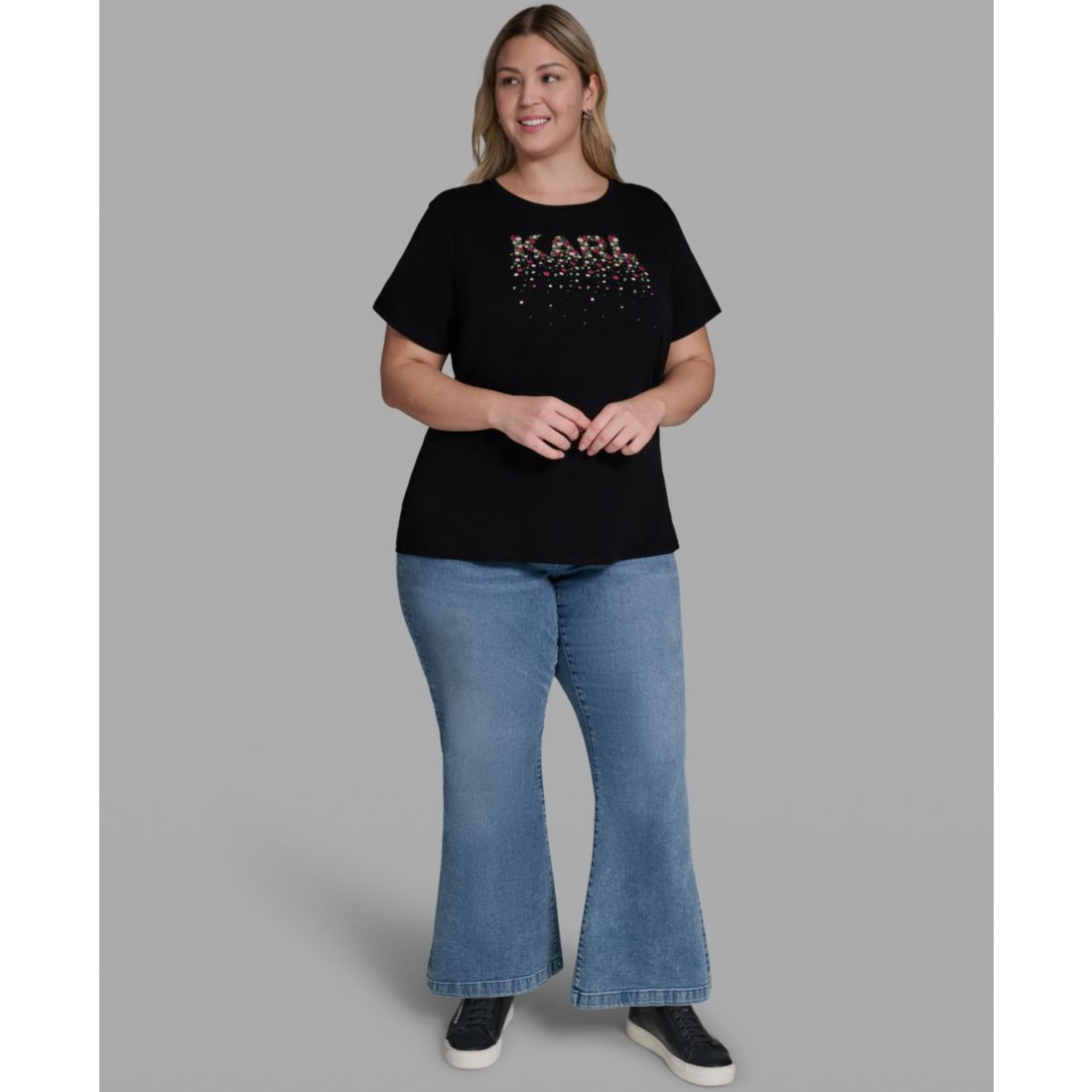 Karl Lagerfeld Paris Plus Size Cotton-Blend Logo Print T-Shirt
