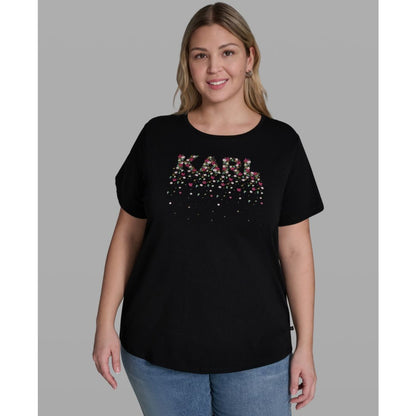 Karl Lagerfeld Paris Plus Size Cotton-Blend Logo Print T-Shirt