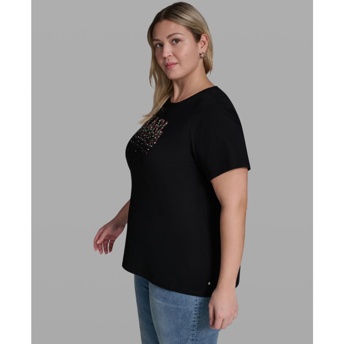 Karl Lagerfeld Paris Plus Size Cotton-Blend Logo Print T-Shirt