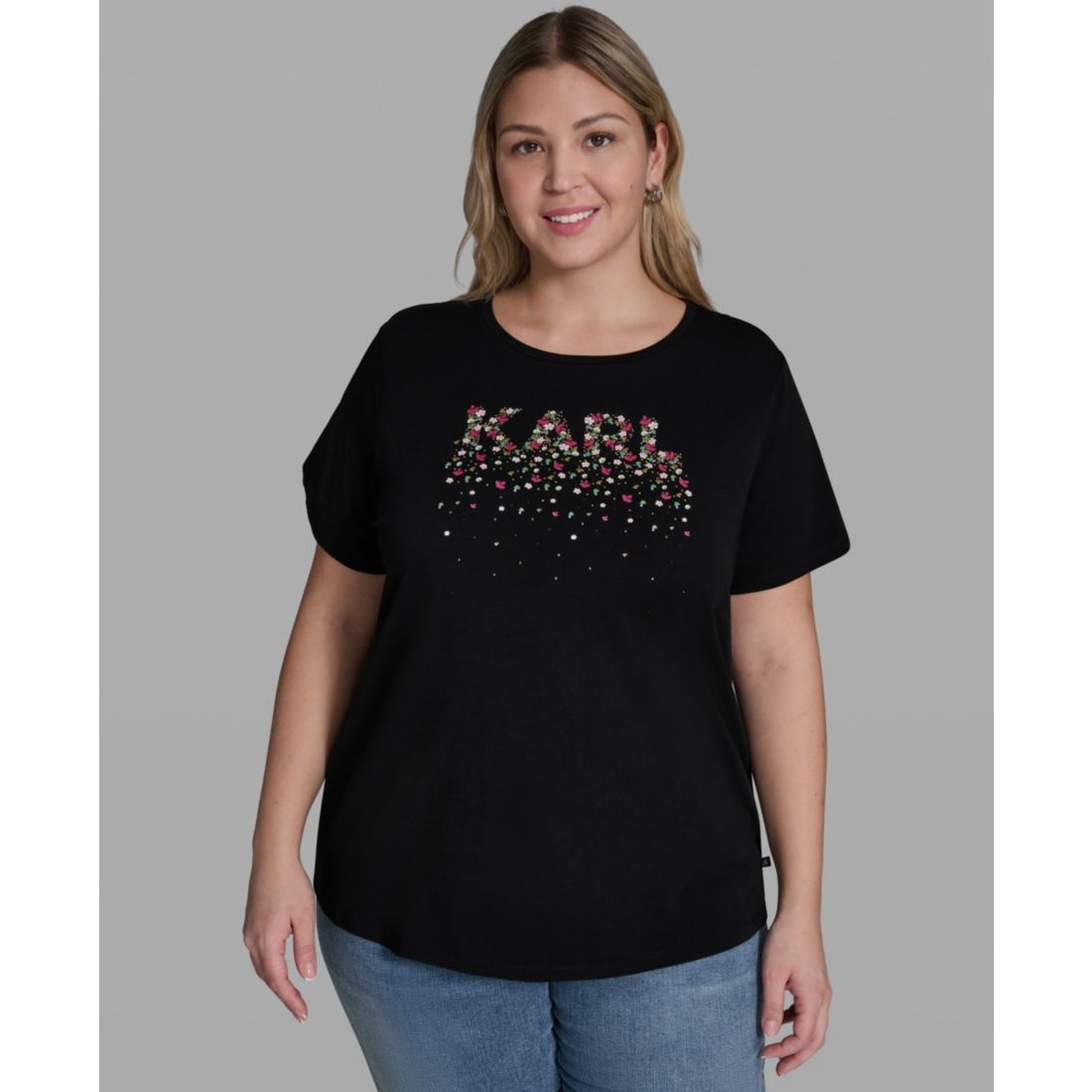 Karl Lagerfeld Paris Plus Size Cotton-Blend Logo Print T-Shirt