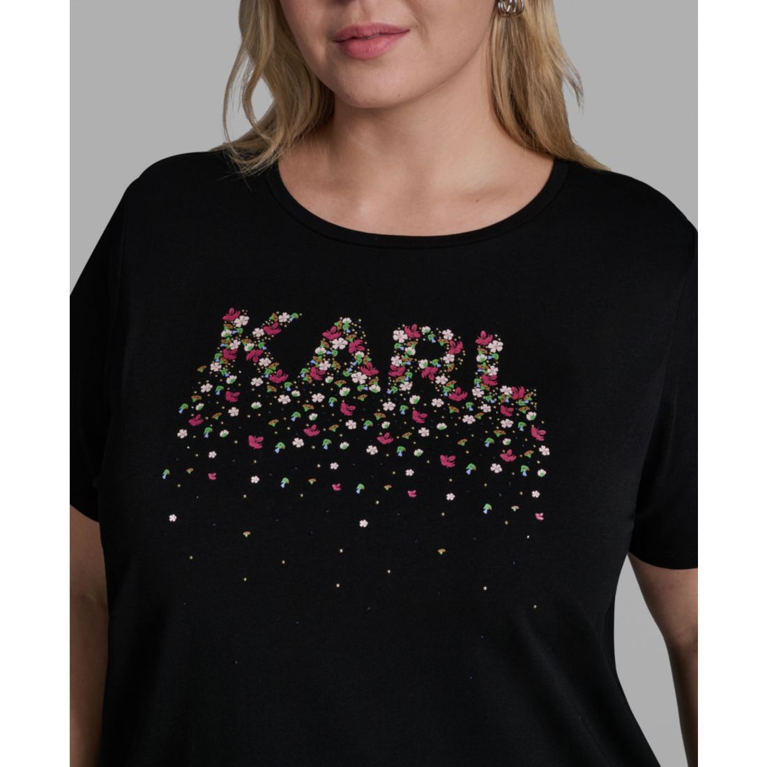 Karl Lagerfeld Paris Plus Size Cotton-Blend Logo Print T-Shirt